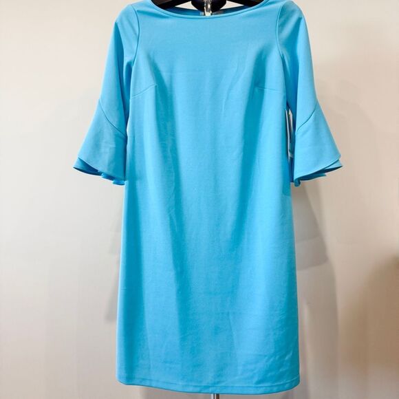 NWT Nine West Aqua Long Sleeve Mini Dress | Flared/Bell Sleeves | Size 4 - Picture 2 of 8